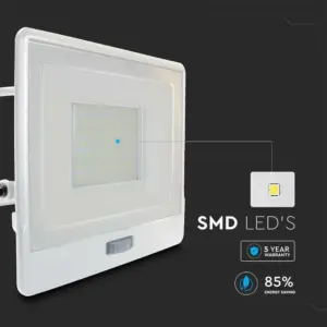 LED Προβολέας με Ανιχνευτή Κίνησης 50W V-TAC PRO Samsung Chip 100° 4000lm Λευκός με 1m καλώδιο IP65 Ψυχρό 6500K – 20303