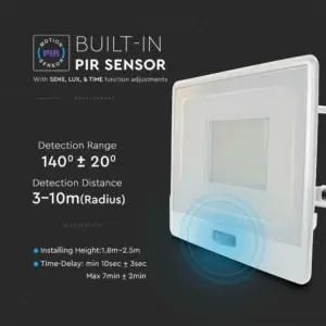 LED Προβολέας με Ανιχνευτή Κίνησης 50W V-TAC PRO Samsung Chip 100° 4000lm Λευκός με 1m καλώδιο IP65 Ψυχρό 6500K – 20303
