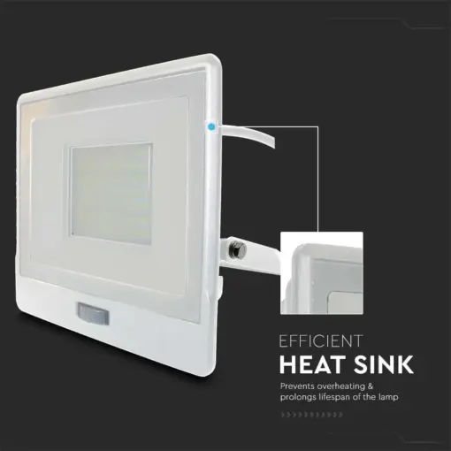 LED Προβολέας με Ανιχνευτή Κίνησης 50W V-TAC PRO Samsung Chip 100° 4000lm Λευκός με 1m καλώδιο IP65 Ψυχρό 6500K – 20303