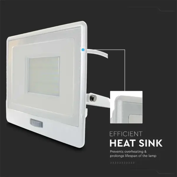 LED Προβολέας με Ανιχνευτή Κίνησης 50W V-TAC PRO Samsung Chip 100° 4000lm Λευκός με 1m καλώδιο IP65 Ψυχρό 6500K – 20303