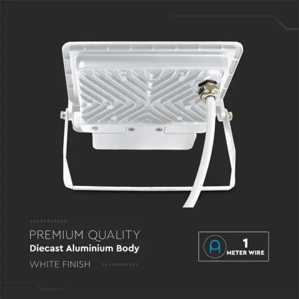 LED Προβολέας με Ανιχνευτή Κίνησης 50W V-TAC PRO Samsung Chip 100° 4000lm Λευκός με 1m καλώδιο IP65 Ψυχρό 6500K – 20303
