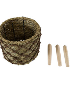 GloboStar® Artificial Garden SAMOS 20303 Διακοσμητικό Πλεκτό Καλάθι – Κασπώ Γλάστρα – Flower Pot Μπεζ με Καφέ Φ22cm x Υ34cm