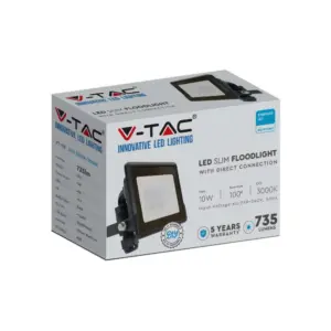 LED Προβολέας 10W V-TAC PRO Samsung Chip Μαύρος 100° 735lm Αδιάβροχος IP65 Θερμό 3000K – 20304