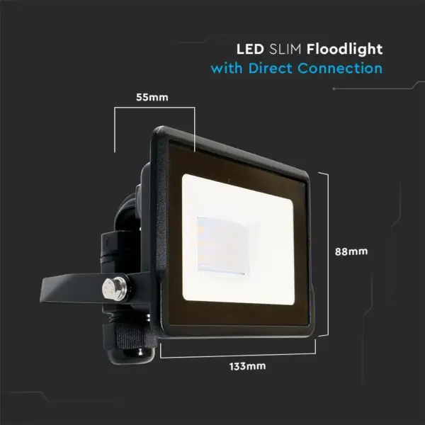 LED Προβολέας 10W V-TAC PRO Samsung Chip Μαύρος 100° 735lm Αδιάβροχος IP65 Θερμό 3000K – 20304