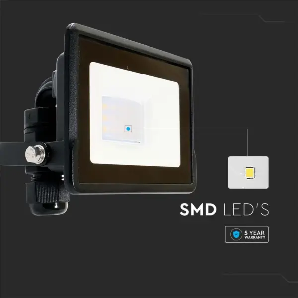 LED Προβολέας 10W V-TAC PRO Samsung Chip Μαύρος 100° 735lm Αδιάβροχος IP65 Θερμό 3000K – 20304