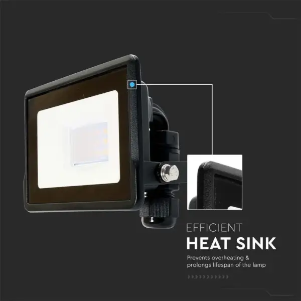 LED Προβολέας 10W V-TAC PRO Samsung Chip Μαύρος 100° 735lm Αδιάβροχος IP65 Θερμό 3000K – 20304
