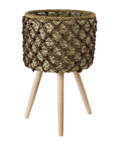 GloboStar® Artificial Garden SAMOS 20304 Διακοσμητικό Πλεκτό Καλάθι – Κασπώ Γλάστρα – Flower Pot Μπεζ με Καφέ Φ27cm x Υ45cm