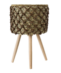 GloboStar® Artificial Garden SAMOS 20304 Διακοσμητικό Πλεκτό Καλάθι – Κασπώ Γλάστρα – Flower Pot Μπεζ με Καφέ Φ27cm x Υ45cm