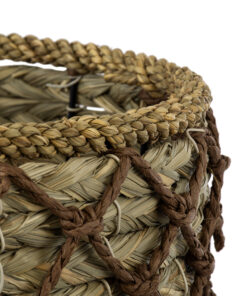 GloboStar® Artificial Garden SAMOS 20304 Διακοσμητικό Πλεκτό Καλάθι – Κασπώ Γλάστρα – Flower Pot Μπεζ με Καφέ Φ27cm x Υ45cm