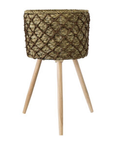 GloboStar® Artificial Garden SAMOS 20305 Διακοσμητικό Πλεκτό Καλάθι – Κασπώ Γλάστρα – Flower Pot Μπεζ με Καφέ Φ32cm x Υ58cm