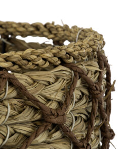 GloboStar® Artificial Garden SAMOS 20305 Διακοσμητικό Πλεκτό Καλάθι – Κασπώ Γλάστρα – Flower Pot Μπεζ με Καφέ Φ32cm x Υ58cm