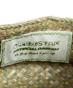 GloboStar® Artificial Garden MILOS 20306 Διακοσμητικό Ψάθινο Καλάθι – Κασπώ Γλάστρα – Flower Pot Μπεζ με Μακραμέ Φ17cm x Υ23cm