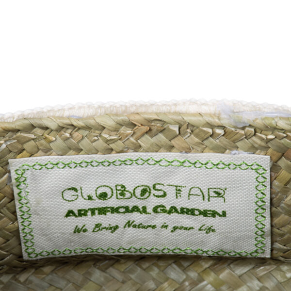GloboStar® Artificial Garden MILOS 20307 Διακοσμητικό Ψάθινο Καλάθι – Κασπώ Γλάστρα – Flower Pot Μπεζ με Μακραμέ Φ21cm x Υ26cm