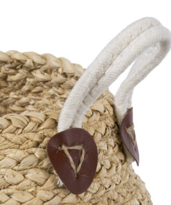 GloboStar® Artificial Garden KIMOLOS 20309 Διακοσμητικό Πλεκτό Καλάθι – Κασπώ Γλάστρα – Flower Pot Μπεζ με Λευκό Φ18cm x Υ21cm