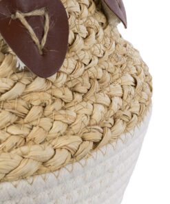 GloboStar® Artificial Garden KIMOLOS 20309 Διακοσμητικό Πλεκτό Καλάθι – Κασπώ Γλάστρα – Flower Pot Μπεζ με Λευκό Φ18cm x Υ21cm