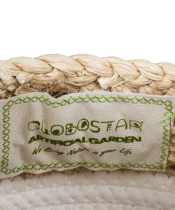 GloboStar® Artificial Garden KIMOLOS 20309 Διακοσμητικό Πλεκτό Καλάθι – Κασπώ Γλάστρα – Flower Pot Μπεζ με Λευκό Φ18cm x Υ21cm