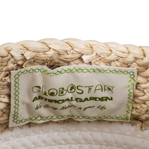 GloboStar® Artificial Garden KIMOLOS 20309 Διακοσμητικό Πλεκτό Καλάθι – Κασπώ Γλάστρα – Flower Pot Μπεζ με Λευκό Φ18cm x Υ21cm