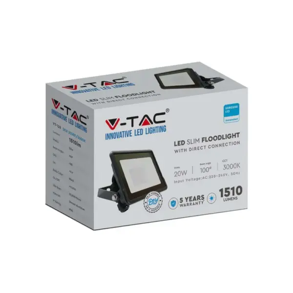 LED Προβολέας 30W V-TAC PRO Samsung Chip Μαύρος 100° 3240lm Αδιάβροχος IP65 Θερμό 3000K – 20310
