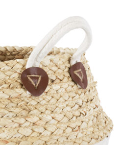 GloboStar® Artificial Garden KIMOLOS 20311 Διακοσμητικό Πλεκτό Καλάθι – Κασπώ Γλάστρα – Flower Pot Μπεζ με Λευκό Φ29cm x Υ30cm