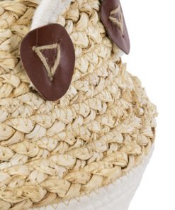 GloboStar® Artificial Garden KIMOLOS 20311 Διακοσμητικό Πλεκτό Καλάθι – Κασπώ Γλάστρα – Flower Pot Μπεζ με Λευκό Φ29cm x Υ30cm