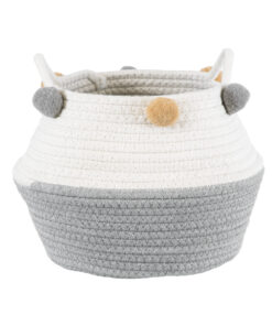 GloboStar® Artificial Garden KYTHNOS 20312 Διακοσμητικό Πλεκτό Καλάθι – Κασπώ Γλάστρα – Flower Pot Γκρι με Λευκό Φ20cm x Υ18cm