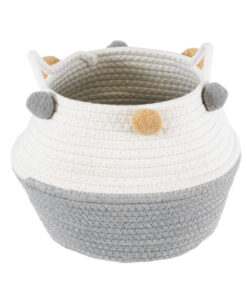 GloboStar® Artificial Garden KYTHNOS 20312 Διακοσμητικό Πλεκτό Καλάθι – Κασπώ Γλάστρα – Flower Pot Γκρι με Λευκό Φ20cm x Υ18cm