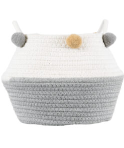 GloboStar® Artificial Garden KYTHNOS 20312 Διακοσμητικό Πλεκτό Καλάθι – Κασπώ Γλάστρα – Flower Pot Γκρι με Λευκό Φ20cm x Υ18cm