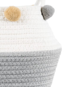 GloboStar® Artificial Garden KYTHNOS 20312 Διακοσμητικό Πλεκτό Καλάθι – Κασπώ Γλάστρα – Flower Pot Γκρι με Λευκό Φ20cm x Υ18cm