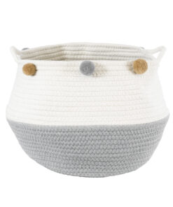 GloboStar® Artificial Garden KYTHNOS 20313 Διακοσμητικό Πλεκτό Καλάθι – Κασπώ Γλάστρα – Flower Pot Γκρι με Λευκό Φ25cm x Υ24cm