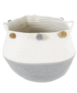 GloboStar® Artificial Garden KYTHNOS 20313 Διακοσμητικό Πλεκτό Καλάθι – Κασπώ Γλάστρα – Flower Pot Γκρι με Λευκό Φ25cm x Υ24cm