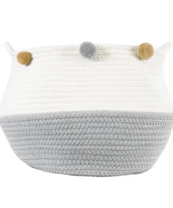 GloboStar® Artificial Garden KYTHNOS 20313 Διακοσμητικό Πλεκτό Καλάθι – Κασπώ Γλάστρα – Flower Pot Γκρι με Λευκό Φ25cm x Υ24cm