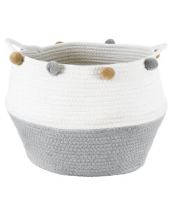 GloboStar® Artificial Garden KYTHNOS 20314 Διακοσμητικό Πλεκτό Καλάθι – Κασπώ Γλάστρα – Flower Pot Γκρι με Λευκό Φ29cm x Υ28cm