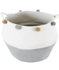 GloboStar® Artificial Garden KYTHNOS 20314 Διακοσμητικό Πλεκτό Καλάθι – Κασπώ Γλάστρα – Flower Pot Γκρι με Λευκό Φ29cm x Υ28cm