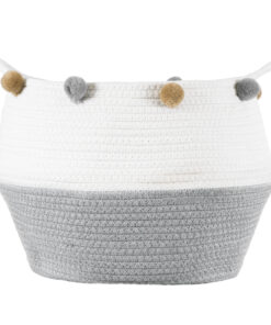 GloboStar® Artificial Garden KYTHNOS 20314 Διακοσμητικό Πλεκτό Καλάθι – Κασπώ Γλάστρα – Flower Pot Γκρι με Λευκό Φ29cm x Υ28cm