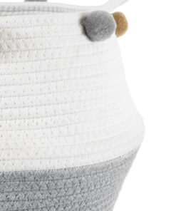 GloboStar® Artificial Garden KYTHNOS 20314 Διακοσμητικό Πλεκτό Καλάθι – Κασπώ Γλάστρα – Flower Pot Γκρι με Λευκό Φ29cm x Υ28cm