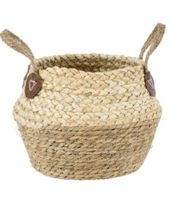 GloboStar® Artificial Garden ANDROS 20315 Διακοσμητικό Πλεκτό Καλάθι – Κασπώ Γλάστρα – Flower Pot Καφέ με Μπεζ Φ18cm x Υ21cm