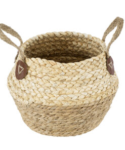 GloboStar® Artificial Garden ANDROS 20315 Διακοσμητικό Πλεκτό Καλάθι – Κασπώ Γλάστρα – Flower Pot Καφέ με Μπεζ Φ18cm x Υ21cm