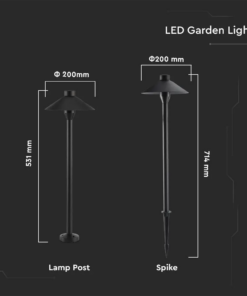 LED Φωτιστικό Καρφί Κήπου Μαύρο 7W V-TAC PRO Samsung Chip IP65 Θερμό 3000K – 20316