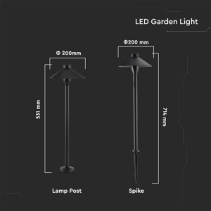 LED Φωτιστικό Καρφί Κήπου Μαύρο 7W V-TAC PRO Samsung Chip IP65 Θερμό 3000K – 20316