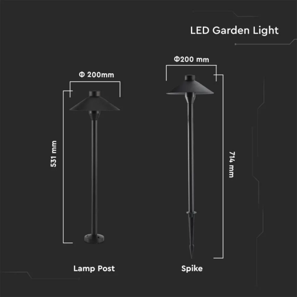LED Φωτιστικό Καρφί Κήπου Μαύρο 7W V-TAC PRO Samsung Chip IP65 Θερμό 3000K – 20316