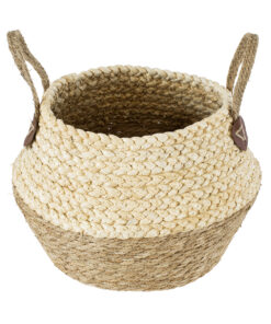 GloboStar® Artificial Garden ANDROS 20316 Διακοσμητικό Πλεκτό Καλάθι – Κασπώ Γλάστρα – Flower Pot Καφέ με Μπεζ Φ22cm x Υ26cm