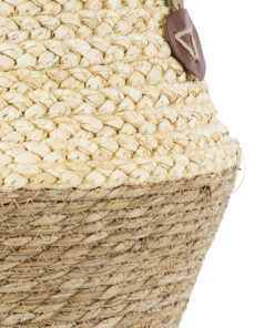 GloboStar® Artificial Garden ANDROS 20316 Διακοσμητικό Πλεκτό Καλάθι – Κασπώ Γλάστρα – Flower Pot Καφέ με Μπεζ Φ22cm x Υ26cm