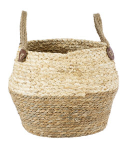 GloboStar® Artificial Garden ANDROS 20317 Διακοσμητικό Πλεκτό Καλάθι – Κασπώ Γλάστρα – Flower Pot Καφέ με Μπεζ Φ29cm x Υ30cm