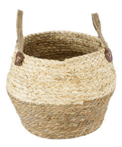 GloboStar® Artificial Garden ANDROS 20317 Διακοσμητικό Πλεκτό Καλάθι – Κασπώ Γλάστρα – Flower Pot Καφέ με Μπεζ Φ29cm x Υ30cm