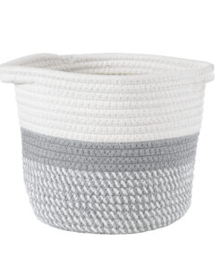 GloboStar® Artificial Garden POSITANO 20318 Διακοσμητικό Πλεκτό Καλάθι – Κασπώ Γλάστρα – Flower Pot Γκρι με Λευκό Φ20cm x Υ20cm