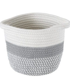 GloboStar® Artificial Garden POSITANO 20318 Διακοσμητικό Πλεκτό Καλάθι – Κασπώ Γλάστρα – Flower Pot Γκρι με Λευκό Φ20cm x Υ20cm