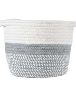 GloboStar® Artificial Garden POSITANO 20318 Διακοσμητικό Πλεκτό Καλάθι – Κασπώ Γλάστρα – Flower Pot Γκρι με Λευκό Φ20cm x Υ20cm