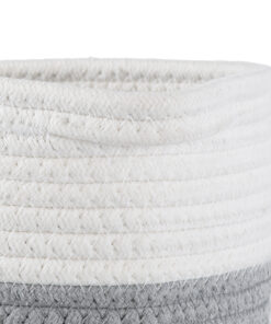 GloboStar® Artificial Garden POSITANO 20318 Διακοσμητικό Πλεκτό Καλάθι – Κασπώ Γλάστρα – Flower Pot Γκρι με Λευκό Φ20cm x Υ20cm