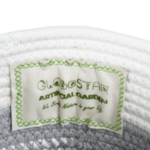 GloboStar® Artificial Garden POSITANO 20318 Διακοσμητικό Πλεκτό Καλάθι – Κασπώ Γλάστρα – Flower Pot Γκρι με Λευκό Φ20cm x Υ20cm