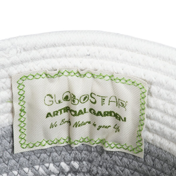 GloboStar® Artificial Garden POSITANO 20318 Διακοσμητικό Πλεκτό Καλάθι – Κασπώ Γλάστρα – Flower Pot Γκρι με Λευκό Φ20cm x Υ20cm